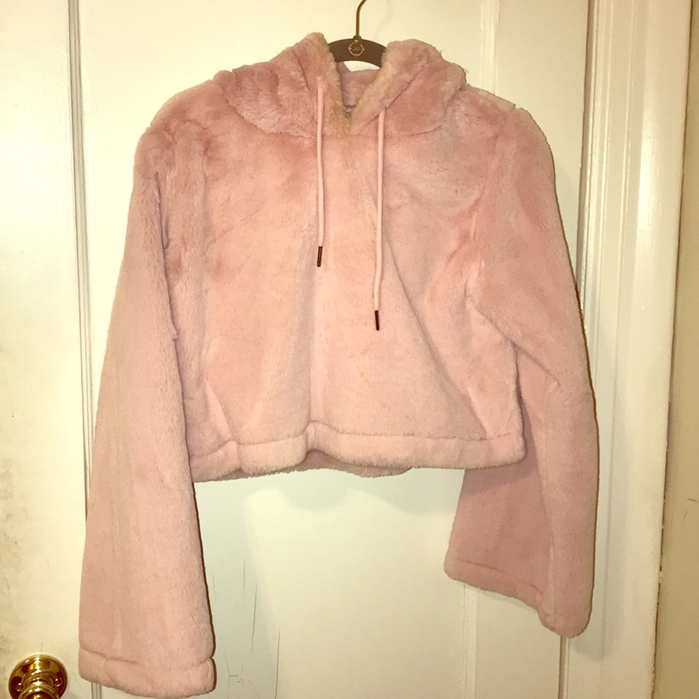 Plush crop top hoodie